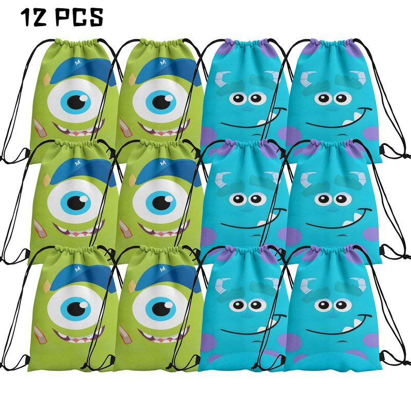 Tiruiarec 12 Packs Monsters University Drawstring Bag Drawstring Goodie Favor Bags for Boys and Girls Cartoon Birthday Party Decorations